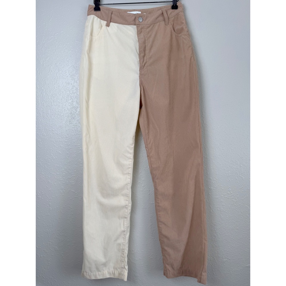 Rusty Colorblock Corduroy Pants Tan Cream High Waisted Straight Leg L